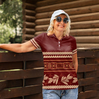 Red Samoa Siapo Teuila Flowers Women Polo Shirt LT14 - Polynesian Pride