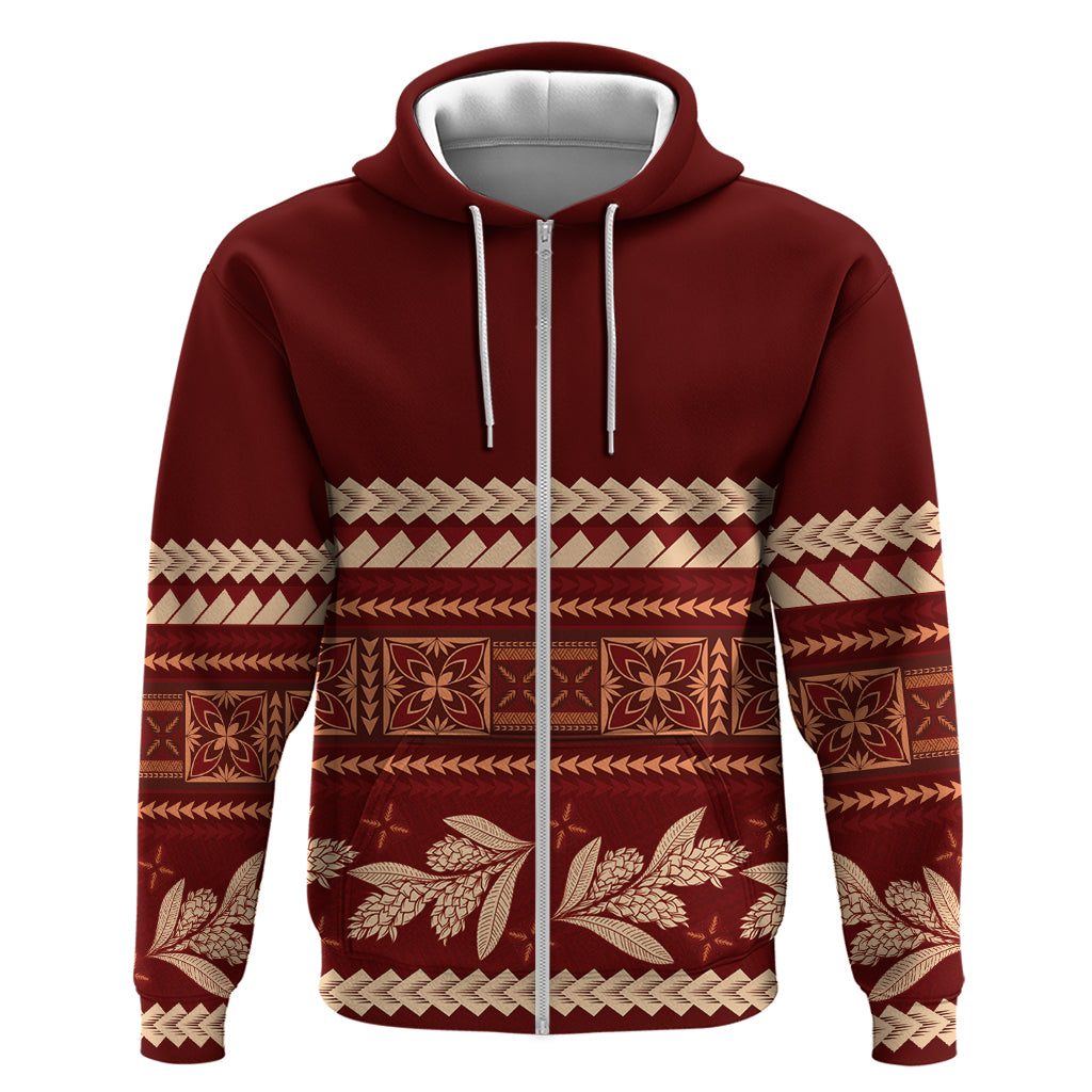 Red Samoa Siapo Teuila Flowers Zip Hoodie LT14 Zip Hoodie Red - Polynesian Pride