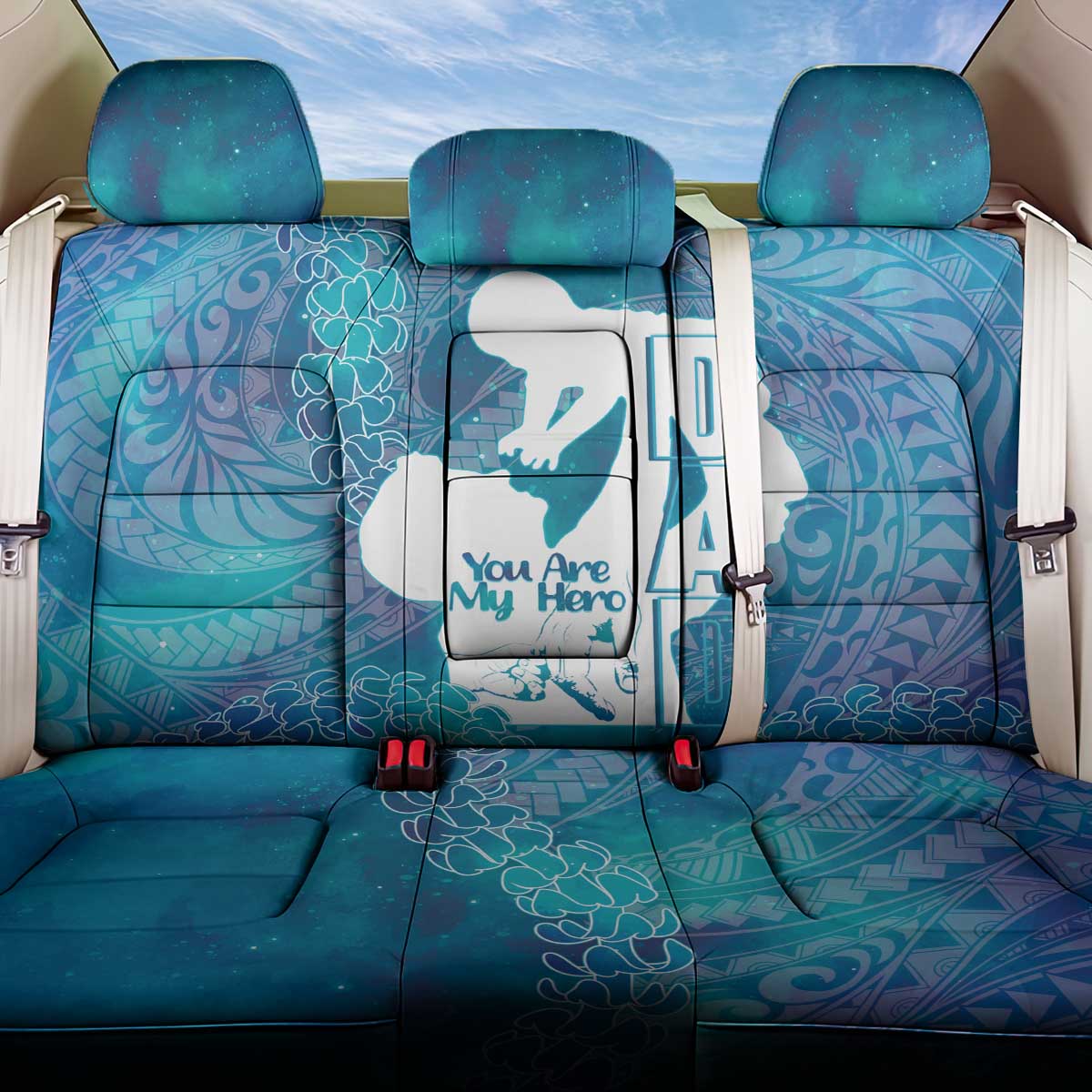 Turquoise Polynesia Father's Day Back Car Seat Cover Dad You Are My Hero LT14 One Size Turquoise - Polynesian Pride