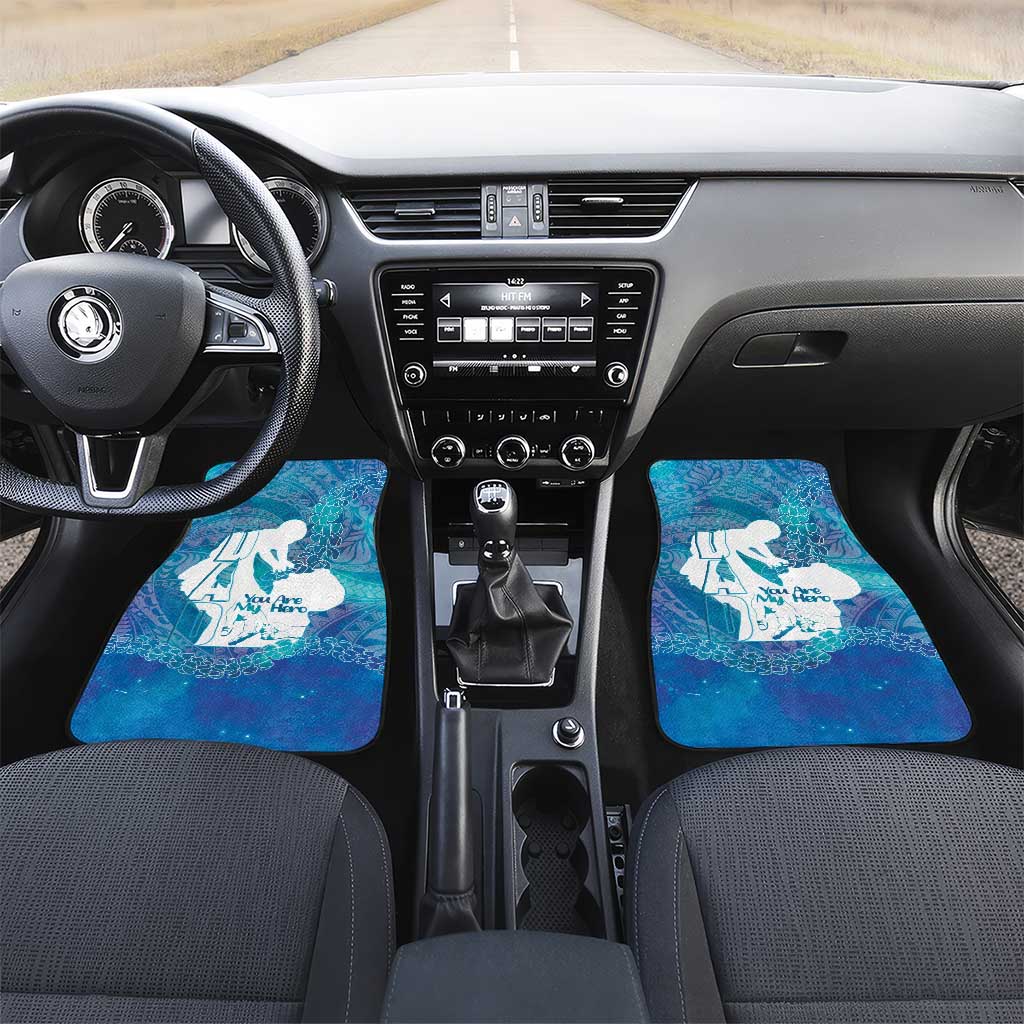 Turquoise Polynesia Father's Day Car Mats Dad You Are My Hero LT14 Set 2pcs - Front Turquoise - Polynesian Pride