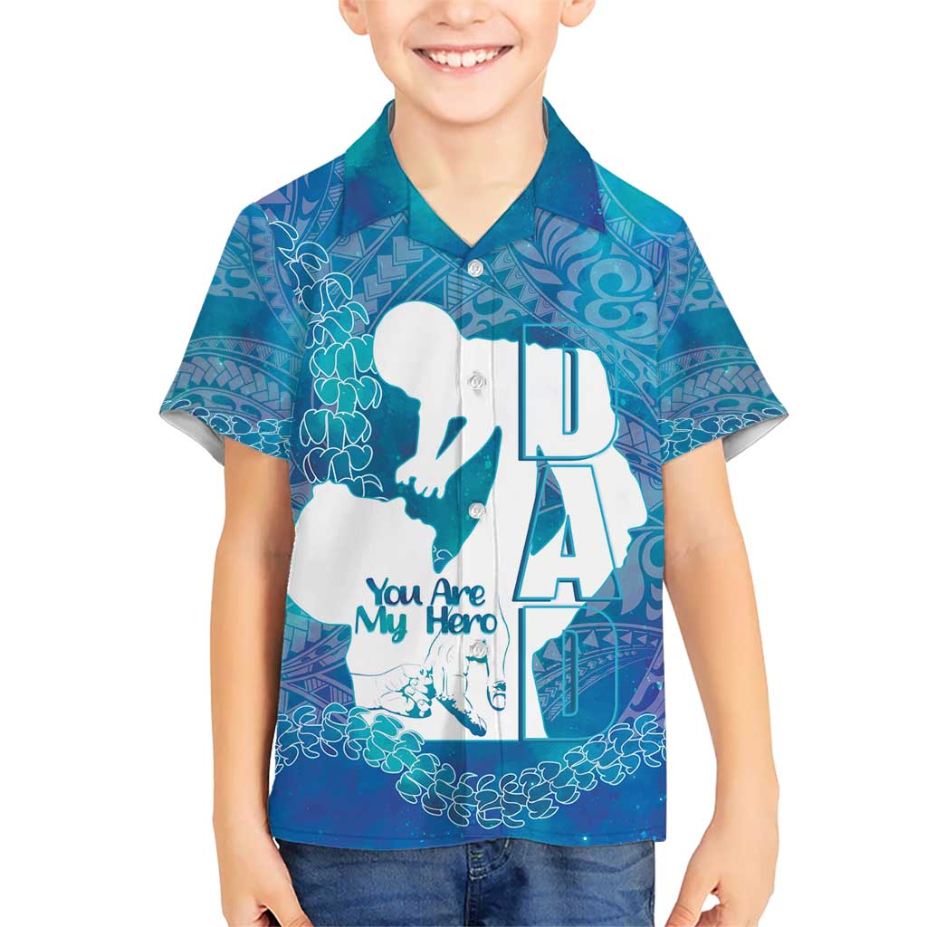 Turquoise Polynesia Father's Day Kid Hawaiian Shirt Dad You Are My Hero LT14 Kid Turquoise - Polynesian Pride
