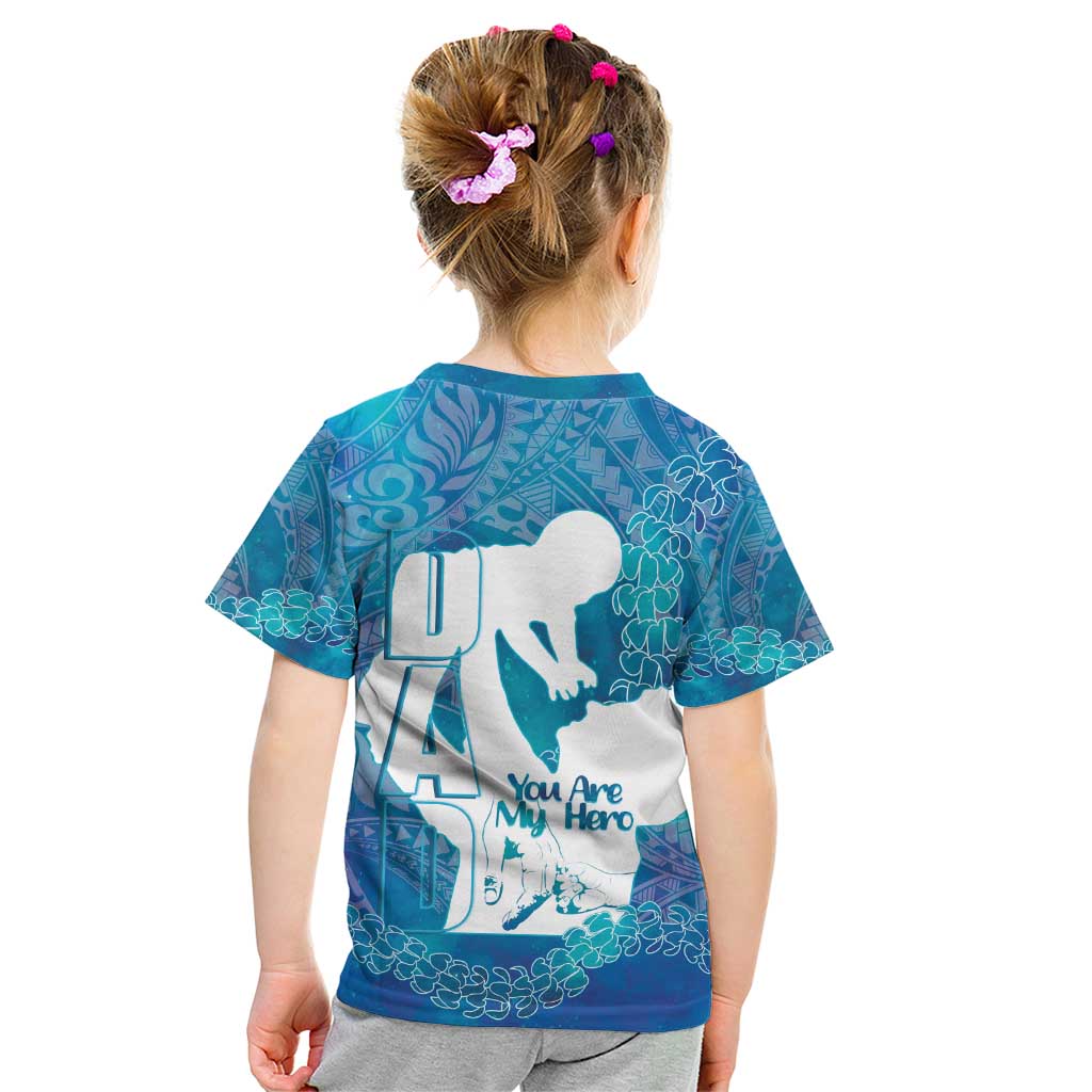 Turquoise Polynesia Father's Day Kid T Shirt Dad You Are My Hero LT14 - Polynesian Pride