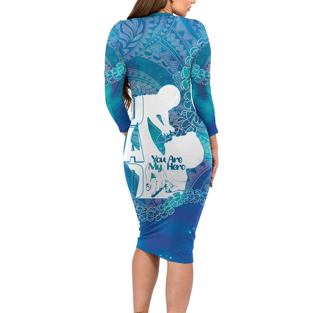Turquoise Polynesia Father's Day Long Sleeve Bodycon Dress Dad You Are My Hero LT14 - Polynesian Pride