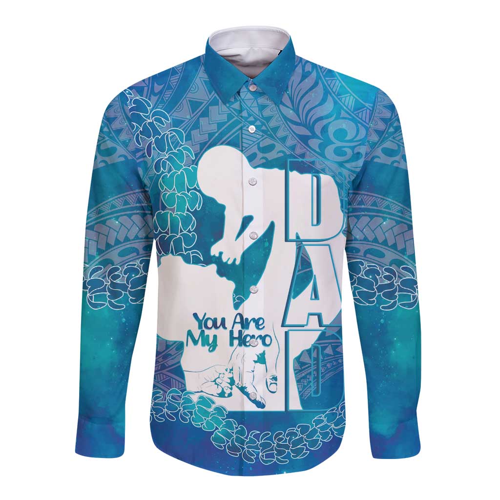 Turquoise Polynesia Father's Day Long Sleeve Button Shirt Dad You Are My Hero LT14 Unisex Turquoise - Polynesian Pride