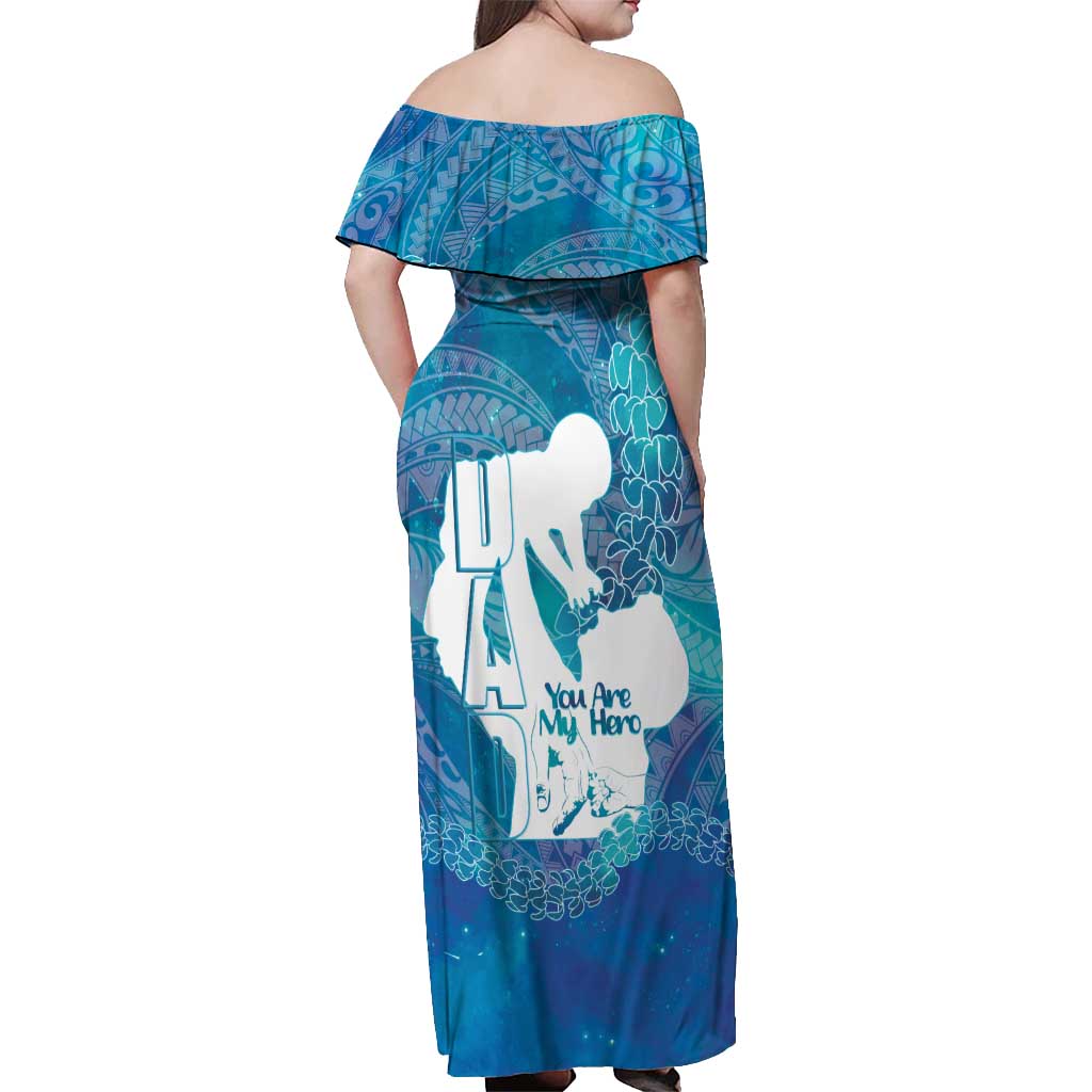 Turquoise Polynesia Father's Day Off Shoulder Maxi Dress Dad You Are My Hero LT14 - Polynesian Pride