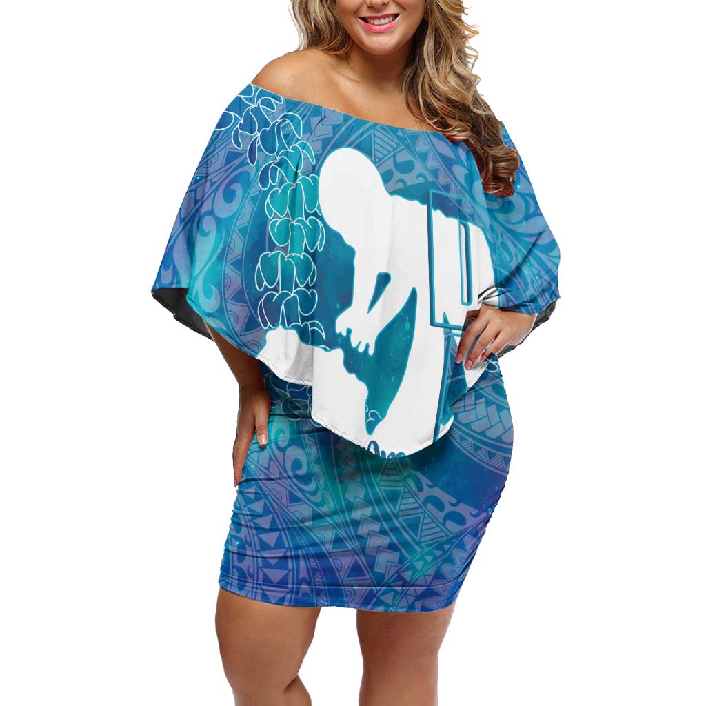 Turquoise Polynesia Father's Day Off Shoulder Short Dress Dad You Are My Hero LT14 Women Turquoise - Polynesian Pride