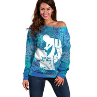 Turquoise Polynesia Father's Day Off Shoulder Sweater Dad You Are My Hero LT14 Women Turquoise - Polynesian Pride