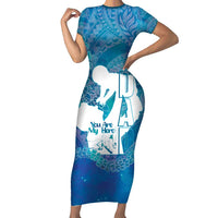 Turquoise Polynesia Father's Day Short Sleeve Bodycon Dress Dad You Are My Hero LT14 Long Dress Turquoise - Polynesian Pride