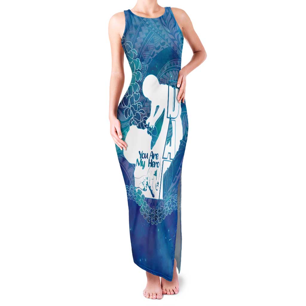 Turquoise Polynesia Father's Day Tank Maxi Dress Dad You Are My Hero LT14 Women Turquoise - Polynesian Pride