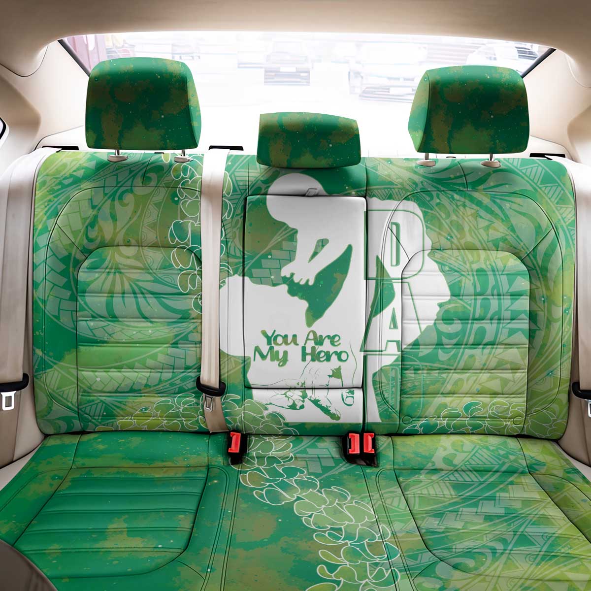 Green Polynesia Father's Day Back Car Seat Cover Dad You Are My Hero LT14 - Polynesian Pride