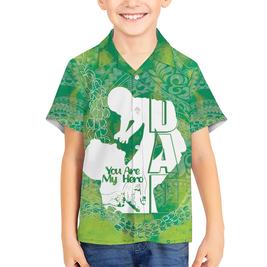 Green Polynesia Father's Day Kid Hawaiian Shirt Dad You Are My Hero LT14 Kid Green - Polynesian Pride