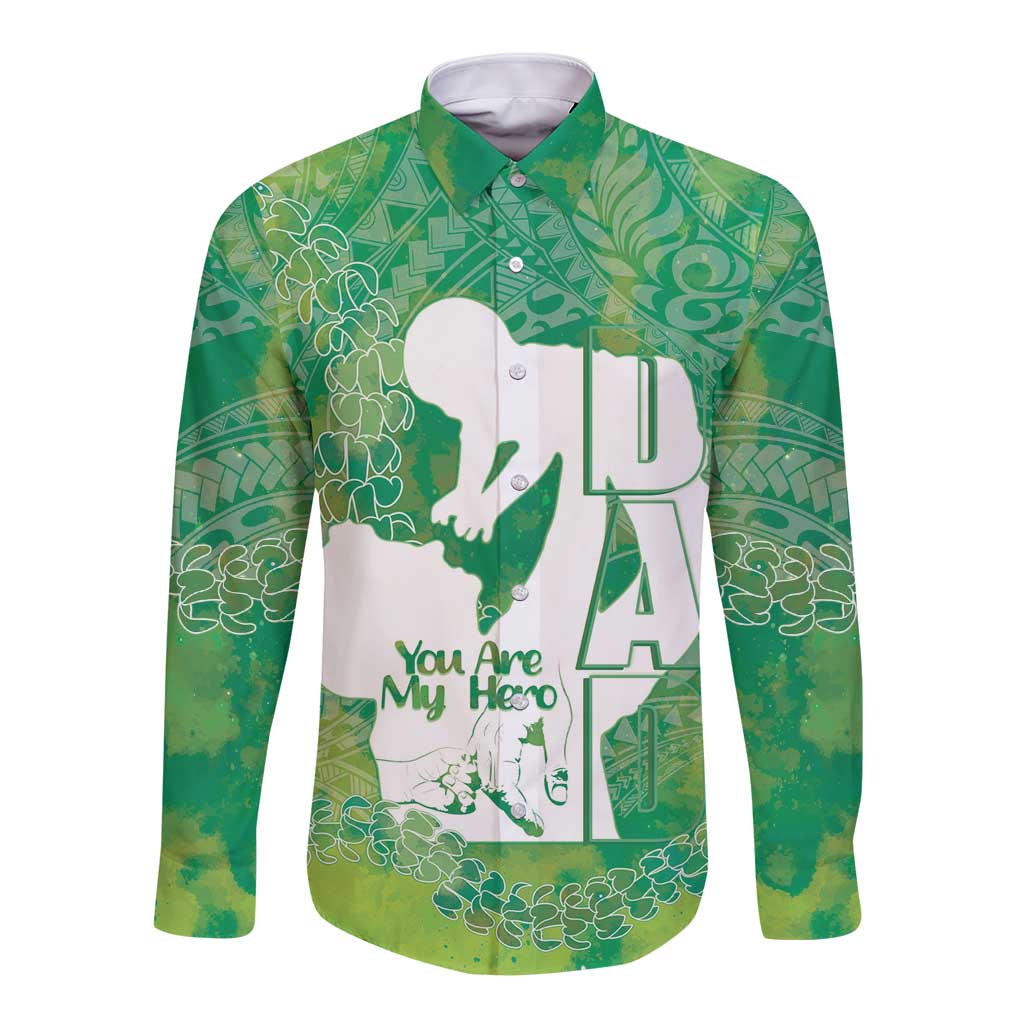 Green Polynesia Father's Day Long Sleeve Button Shirt Dad You Are My Hero LT14 Unisex Green - Polynesian Pride