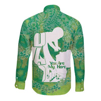 Green Polynesia Father's Day Long Sleeve Button Shirt Dad You Are My Hero LT14 - Polynesian Pride