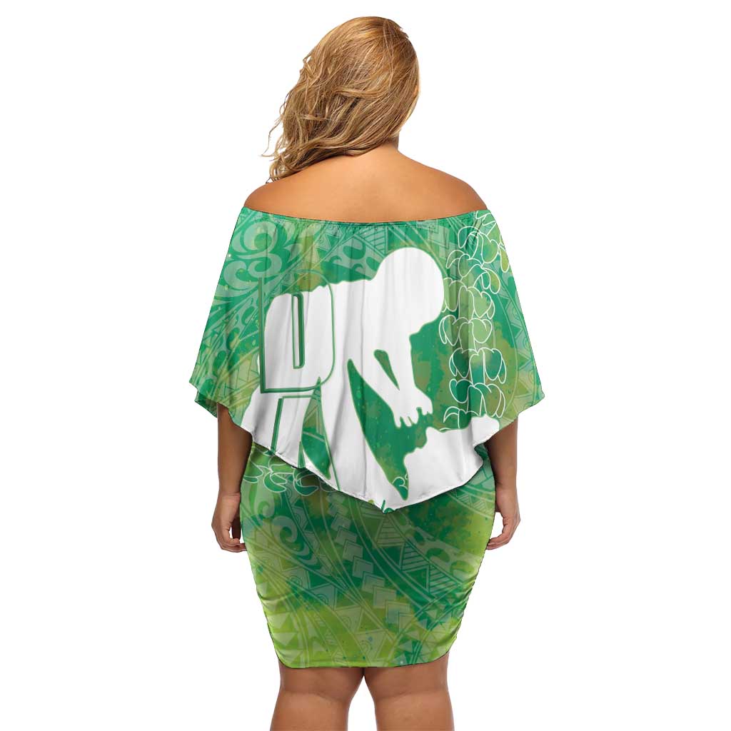 Green Polynesia Father's Day Off Shoulder Short Dress Dad You Are My Hero LT14 - Polynesian Pride