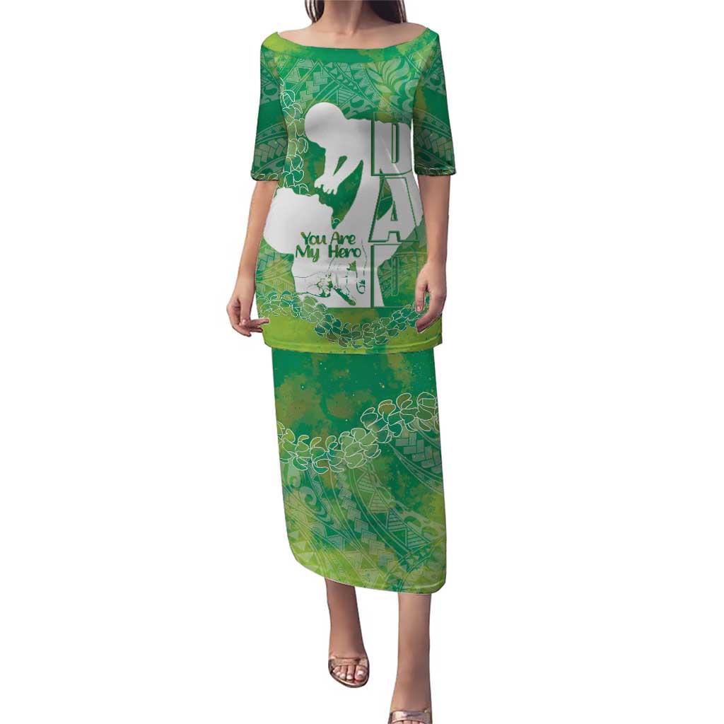 Green Polynesia Father's Day Puletasi Dad You Are My Hero LT14 Long Dress Green - Polynesian Pride