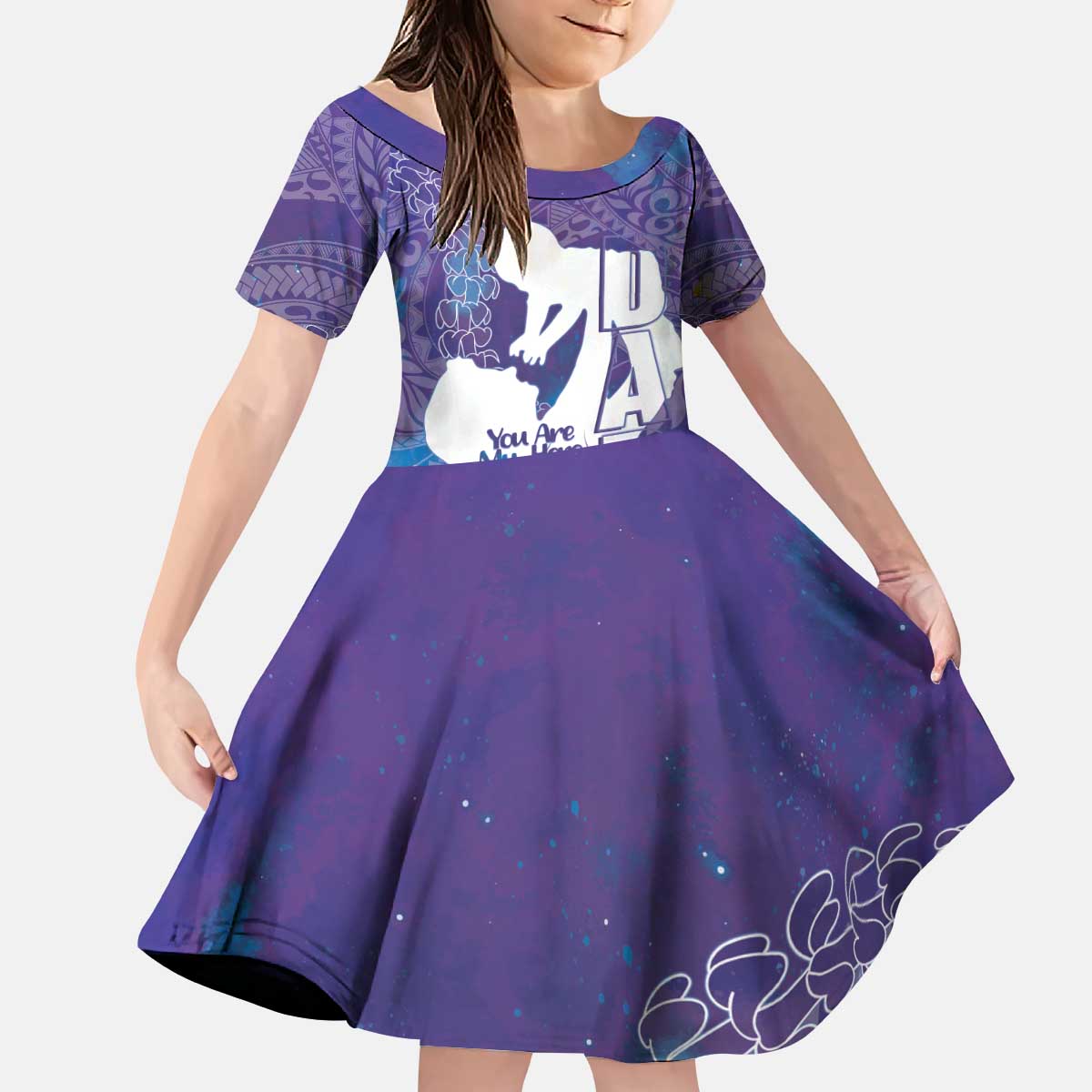 Purple Polynesia Father's Day Kid Short Sleeve Dress Dad You Are My Hero LT14 KID Purple - Polynesian Pride