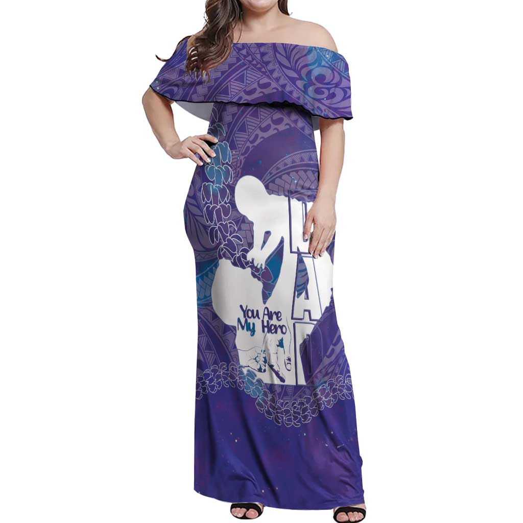 Purple Polynesia Father's Day Off Shoulder Maxi Dress Dad You Are My Hero LT14 Women Purple - Polynesian Pride
