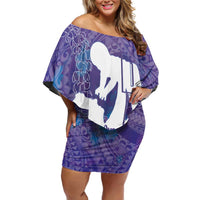 Purple Polynesia Father's Day Off Shoulder Short Dress Dad You Are My Hero LT14 Women Purple - Polynesian Pride