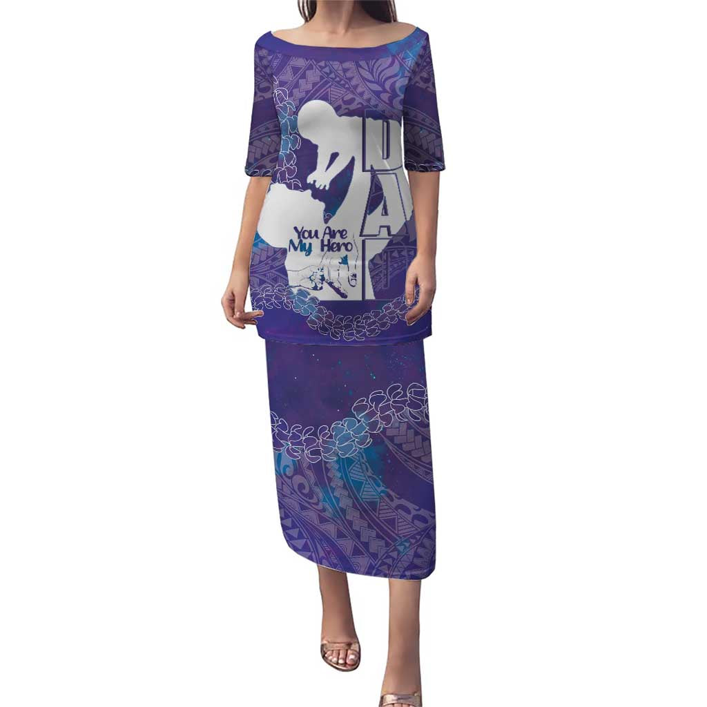 Purple Polynesia Father's Day Puletasi Dad You Are My Hero LT14 Long Dress Purple - Polynesian Pride