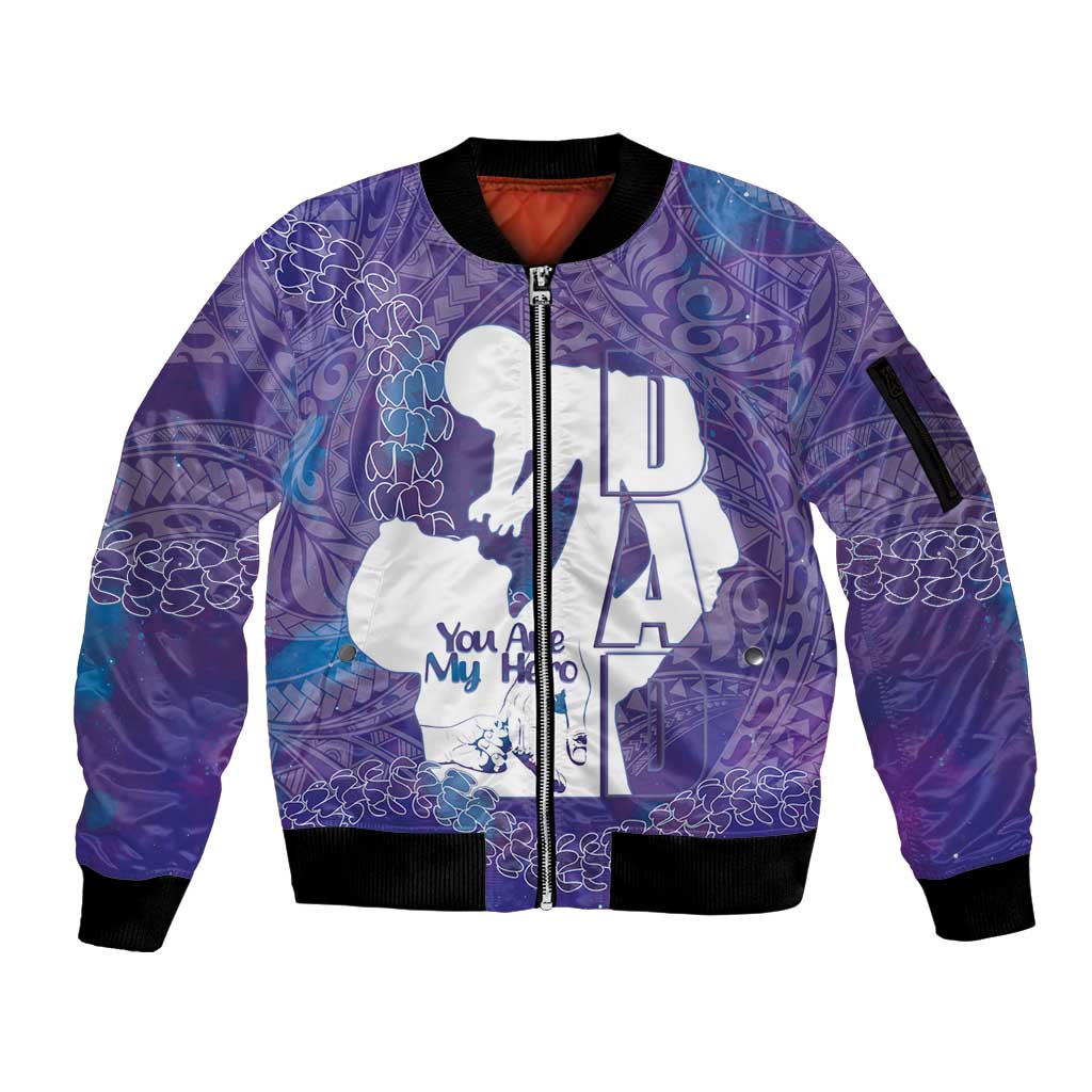 Purple Polynesia Father's Day Sleeve Zip Bomber Jacket Dad You Are My Hero LT14 Unisex Purple - Polynesian Pride