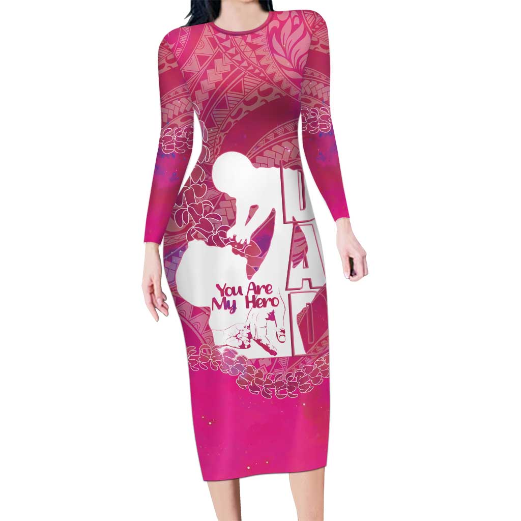 Pink Polynesia Father's Day Long Sleeve Bodycon Dress Dad You Are My Hero LT14 Long Dress Pink - Polynesian Pride