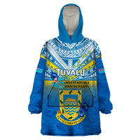 Personalised Tuvalu Independence Day Wearable Blanket Hoodie Tuvaluan Proud 45th Anniversary Polynesian Pattern LT14 One Size Blue - Polynesian Pride