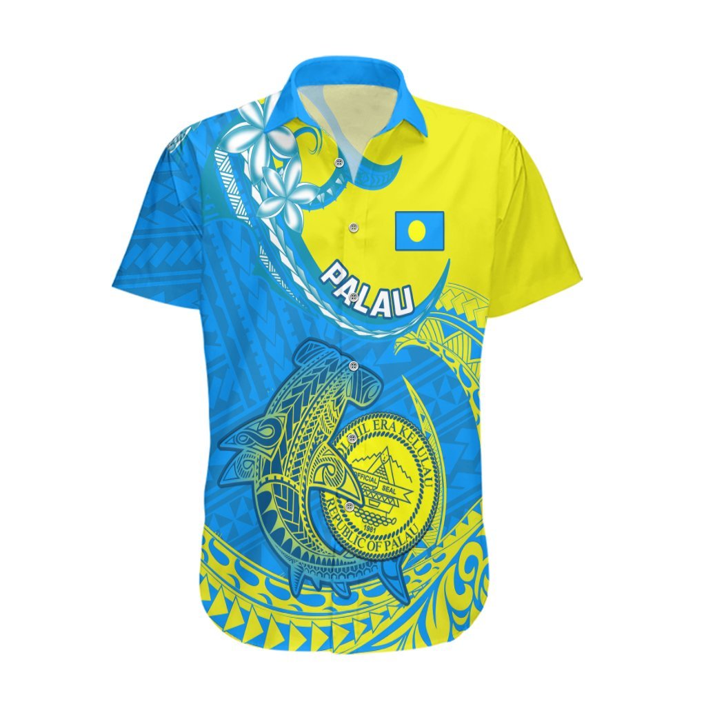 Personalised Palau Independence Day Hawaiian Shirt Happy 29th Anniversary Polynesian Hammerhead Shark LT14 Blue - Polynesian Pride