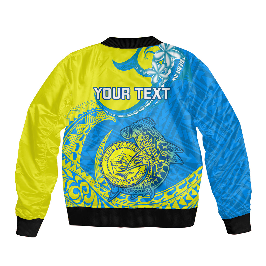 Personalised Palau Independence Day Sleeve Zip Bomber Jacket Happy 29th Anniversary Polynesian Hammerhead Shark LT14 - Polynesian Pride