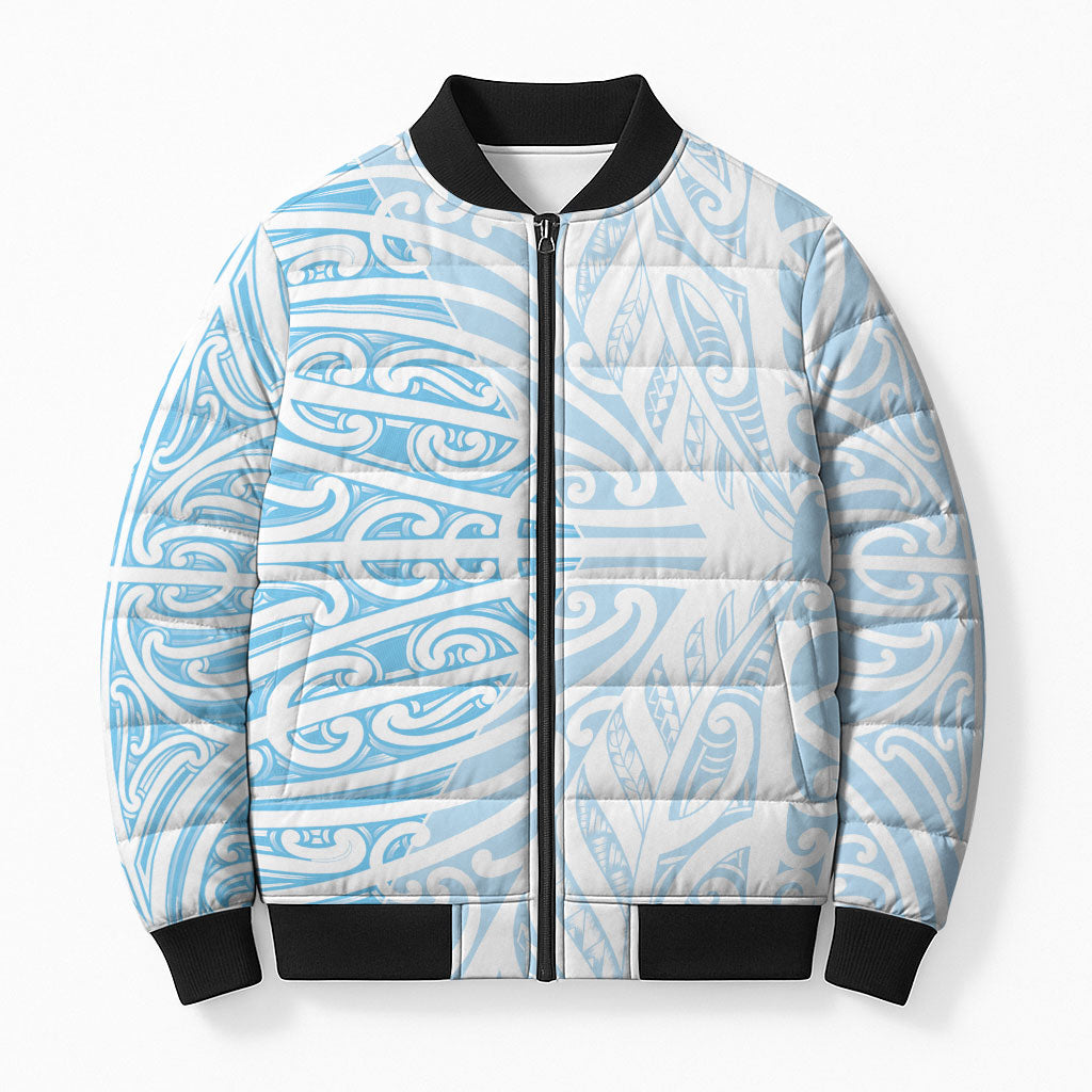 Blue New Zealand Puhoro Maori Tattoo Bomber Puffer Jacket LT14 Unisex Blue - Polynesian Pride