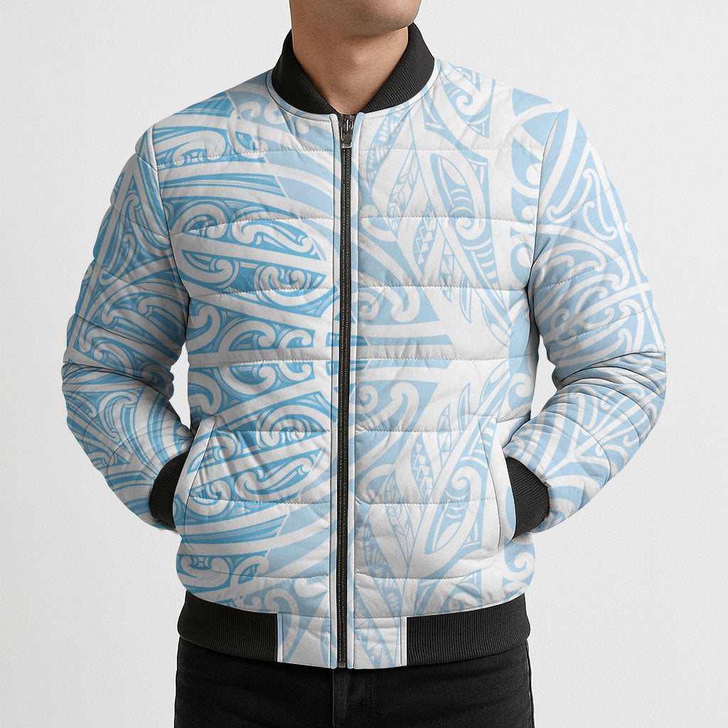 Blue New Zealand Puhoro Maori Tattoo Bomber Puffer Jacket LT14 - Polynesian Pride