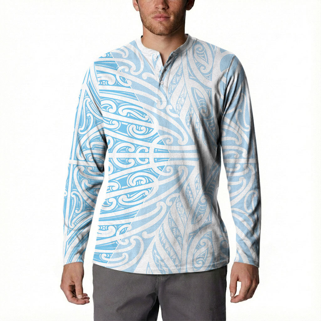 Blue New Zealand Puhoro Maori Tattoo Button Sweatshirt LT14 - Polynesian Pride