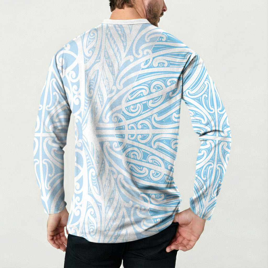 Blue New Zealand Puhoro Maori Tattoo Button Sweatshirt LT14 - Polynesian Pride