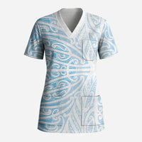 Blue New Zealand Puhoro Maori Tattoo Scrub Top LT14 Adult Blue - Polynesian Pride