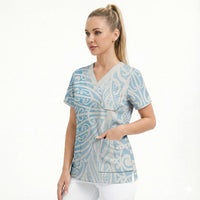 Blue New Zealand Puhoro Maori Tattoo Scrub Top LT14 - Polynesian Pride