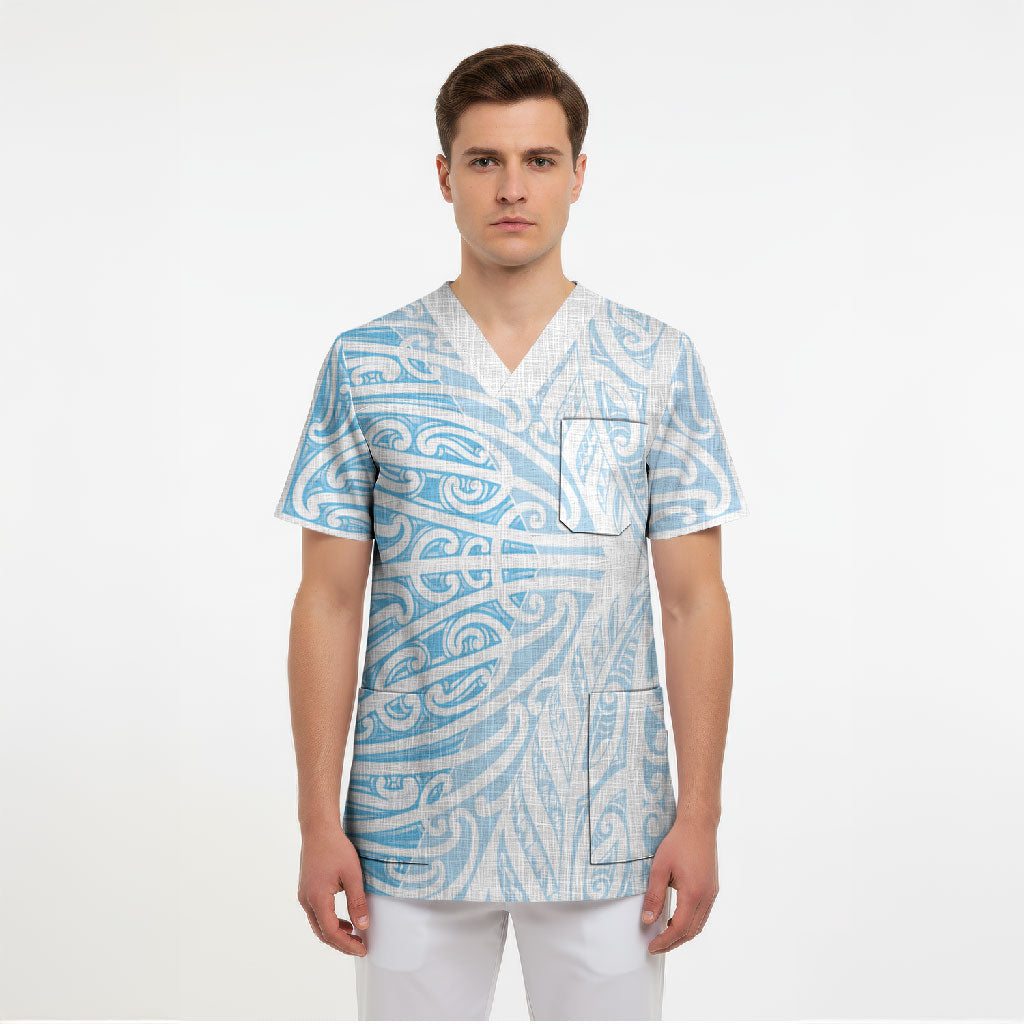 Blue New Zealand Puhoro Maori Tattoo Scrub Top LT14 - Polynesian Pride