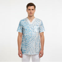 Blue New Zealand Puhoro Maori Tattoo Scrub Top LT14 - Polynesian Pride