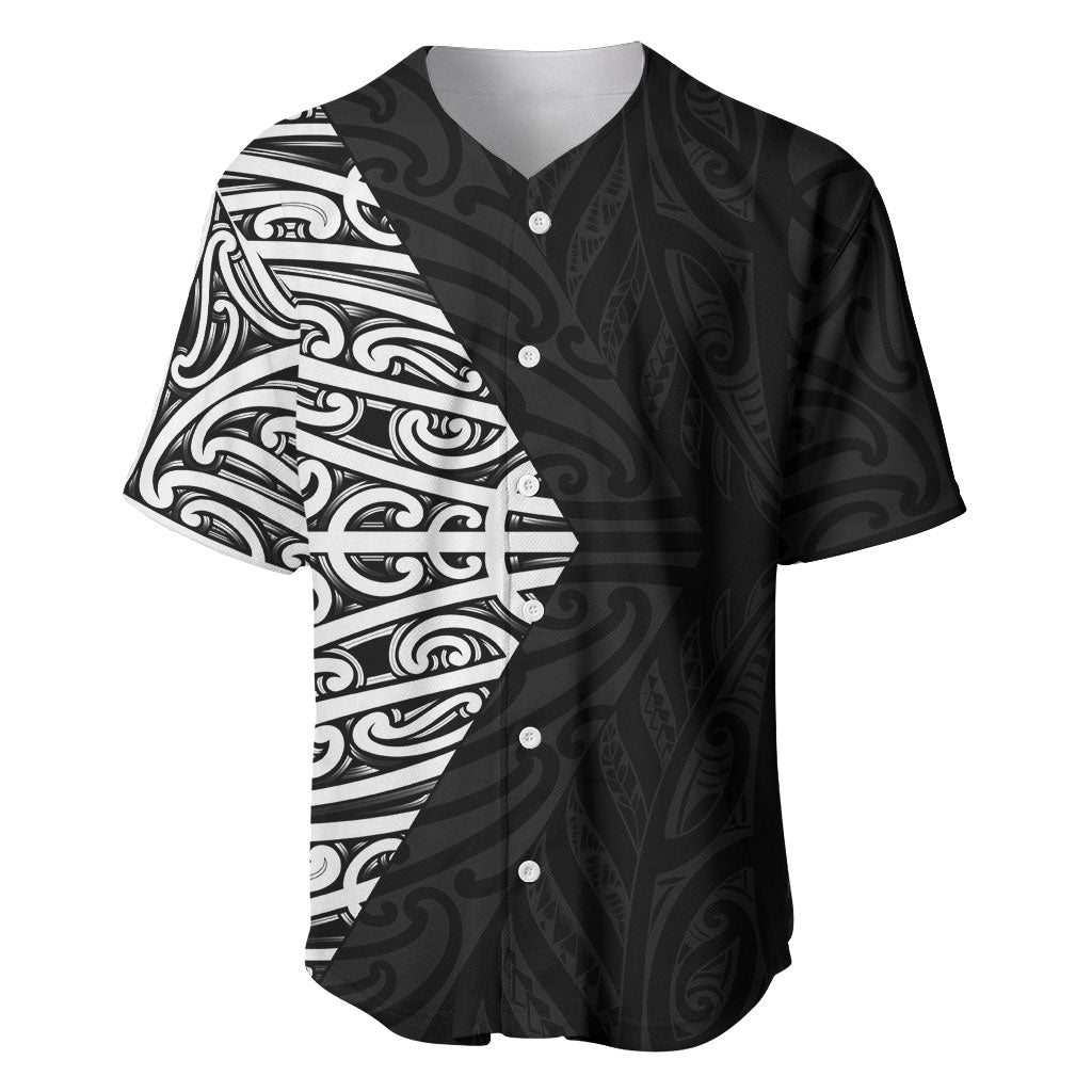 Black New Zealand Puhoro Maori Tattoo Baseball Jersey LT14 Black - Polynesian Pride