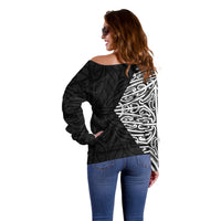 Black New Zealand Puhoro Maori Tattoo Off Shoulder Sweater LT14 - Polynesian Pride