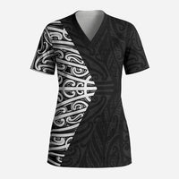 Black New Zealand Puhoro Maori Tattoo Scrub Top LT14 Adult Black - Polynesian Pride