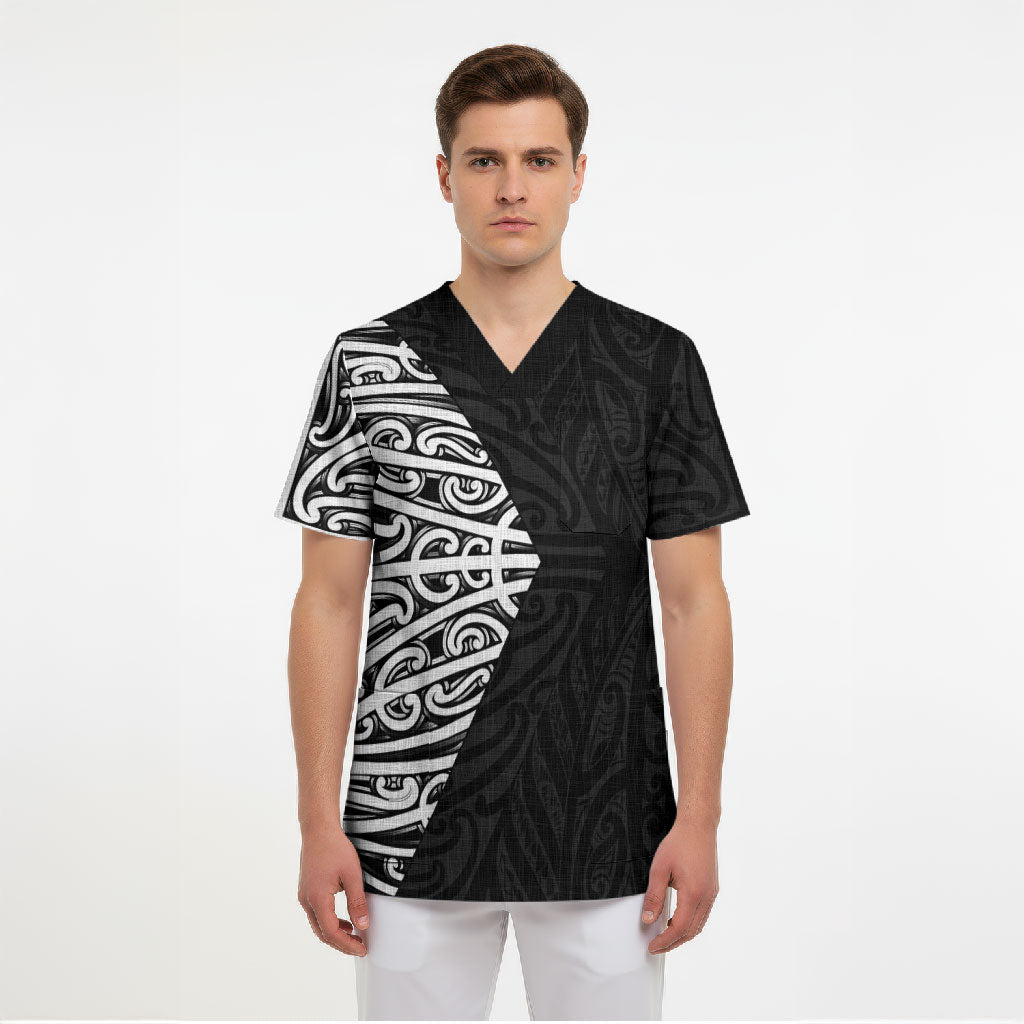 Black New Zealand Puhoro Maori Tattoo Scrub Top LT14 - Polynesian Pride