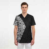 Black New Zealand Puhoro Maori Tattoo Scrub Top LT14 - Polynesian Pride