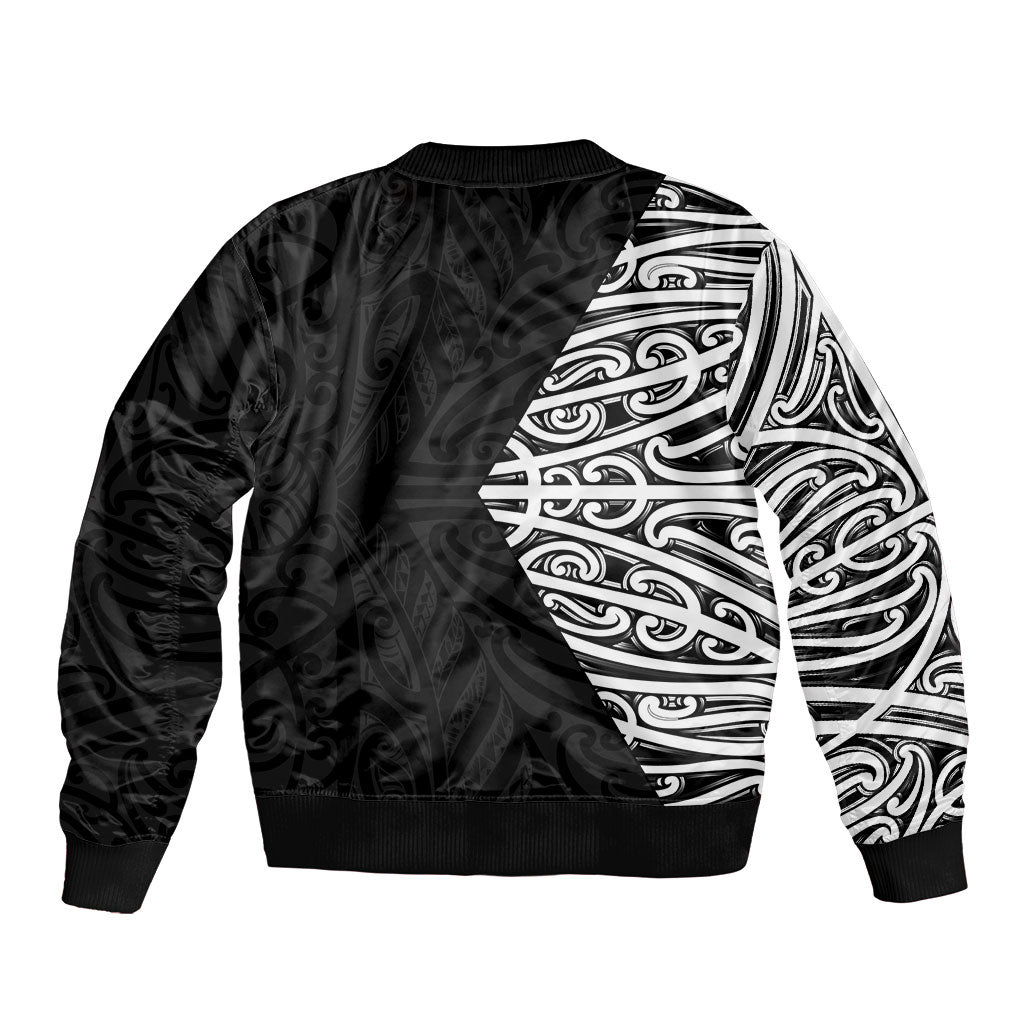 Black New Zealand Puhoro Maori Tattoo Sleeve Zip Bomber Jacket LT14 - Polynesian Pride