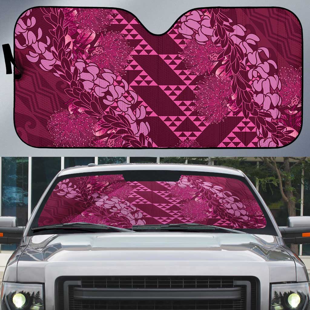 Pink Aloha Hawaii Auto Sun Shade Hawaiian Kakau Ohia Lehua Lei LT14 Pink - Polynesian Pride