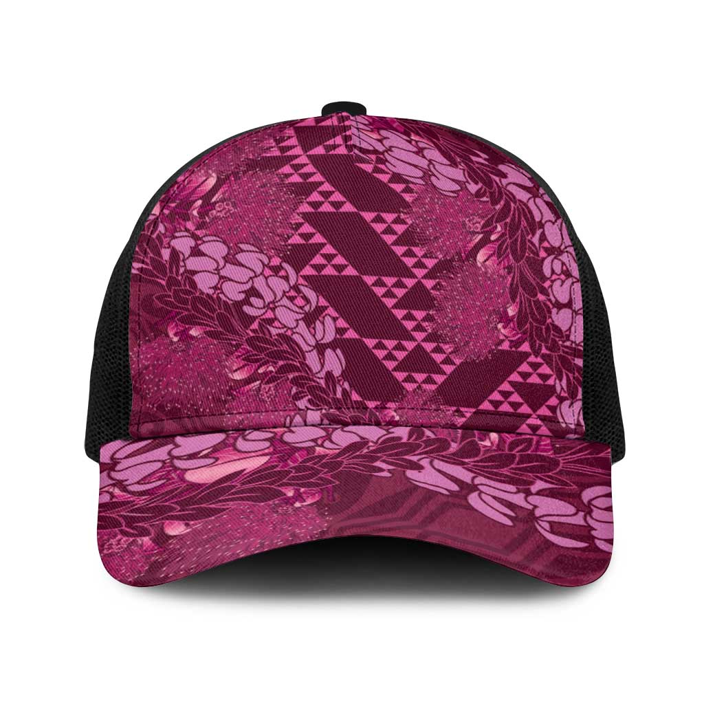 Pink Aloha Hawaii Baseball Net Cap Hawaiian Kakau Ohia Lehua Lei LT14 One Size Black Pink - Polynesian Pride