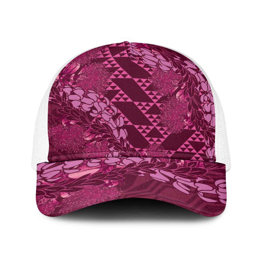 Pink Aloha Hawaii Baseball Net Cap Hawaiian Kakau Ohia Lehua Lei LT14 One Size White Pink - Polynesian Pride