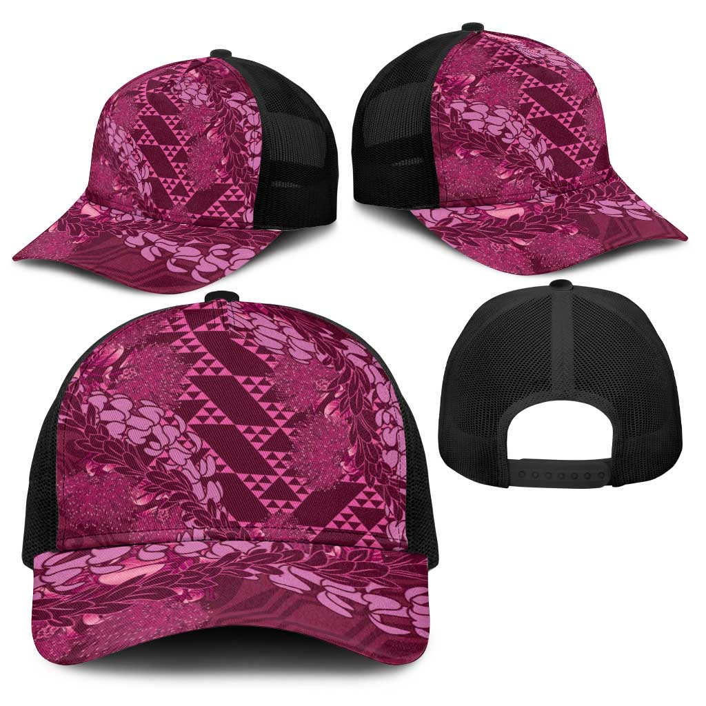 Pink Aloha Hawaii Baseball Net Cap Hawaiian Kakau Ohia Lehua Lei LT14 - Polynesian Pride