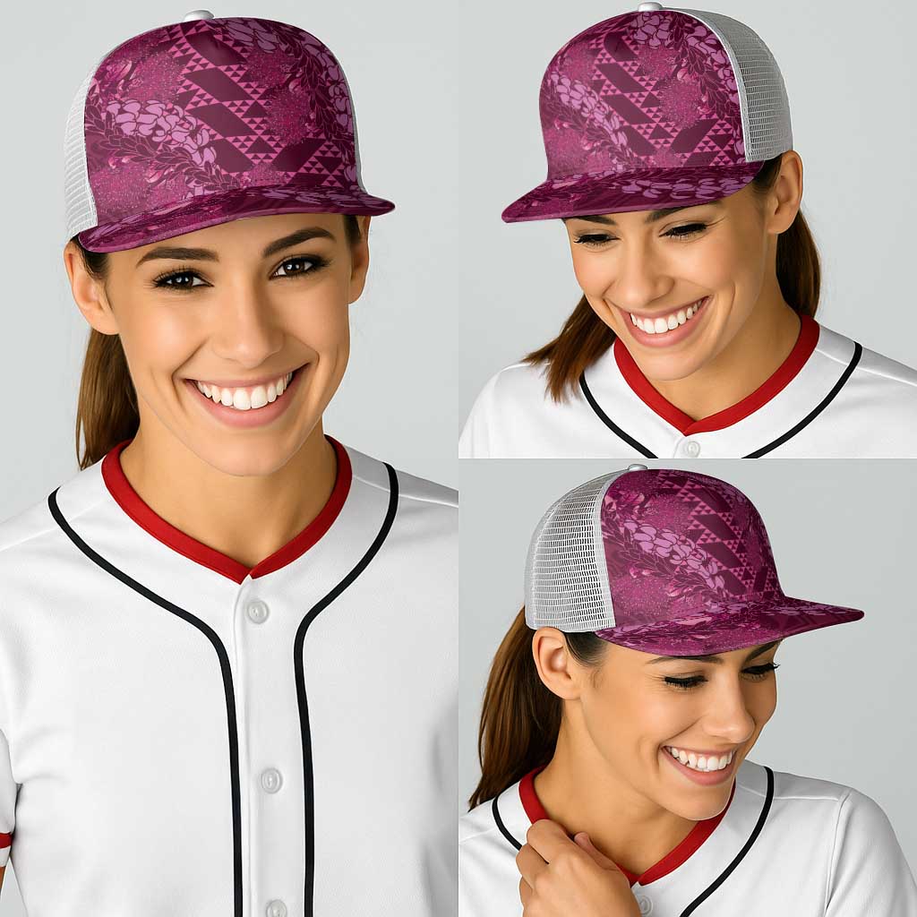 Pink Aloha Hawaii Baseball Net Cap Hawaiian Kakau Ohia Lehua Lei LT14 - Polynesian Pride