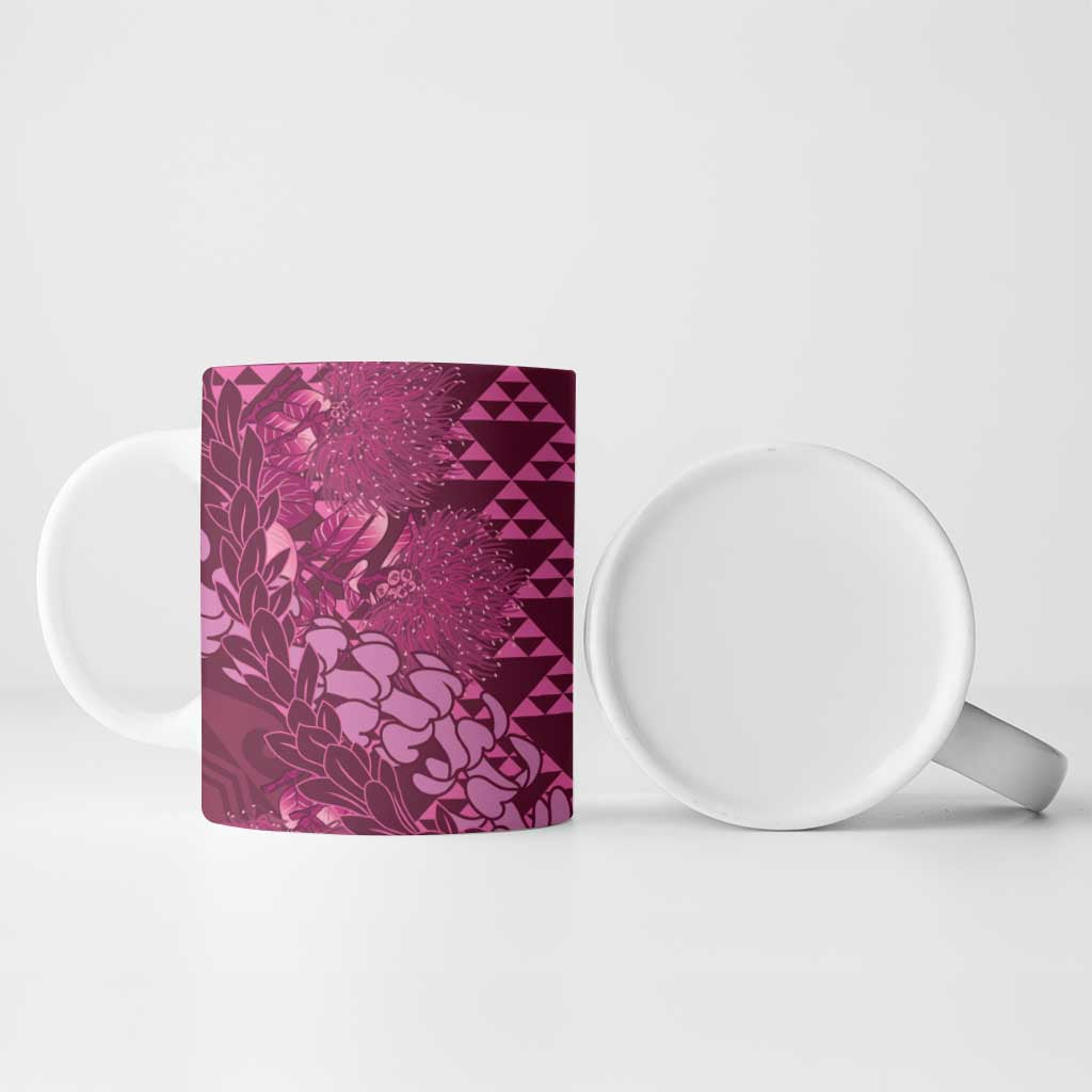 Pink Aloha Hawaii Ceramic Mug Hawaiian Kakau Ohia Lehua Lei LT14 - Polynesian Pride