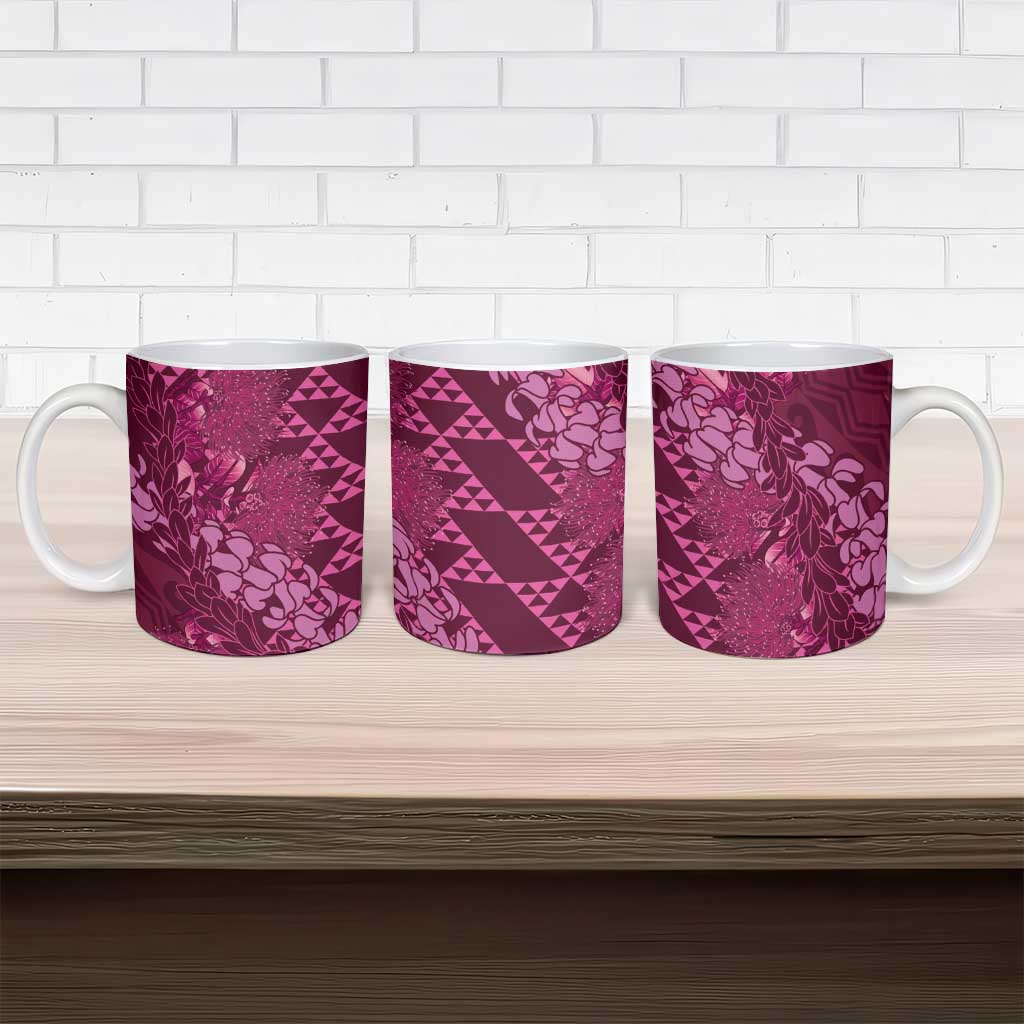 Pink Aloha Hawaii Ceramic Mug Hawaiian Kakau Ohia Lehua Lei LT14 - Polynesian Pride