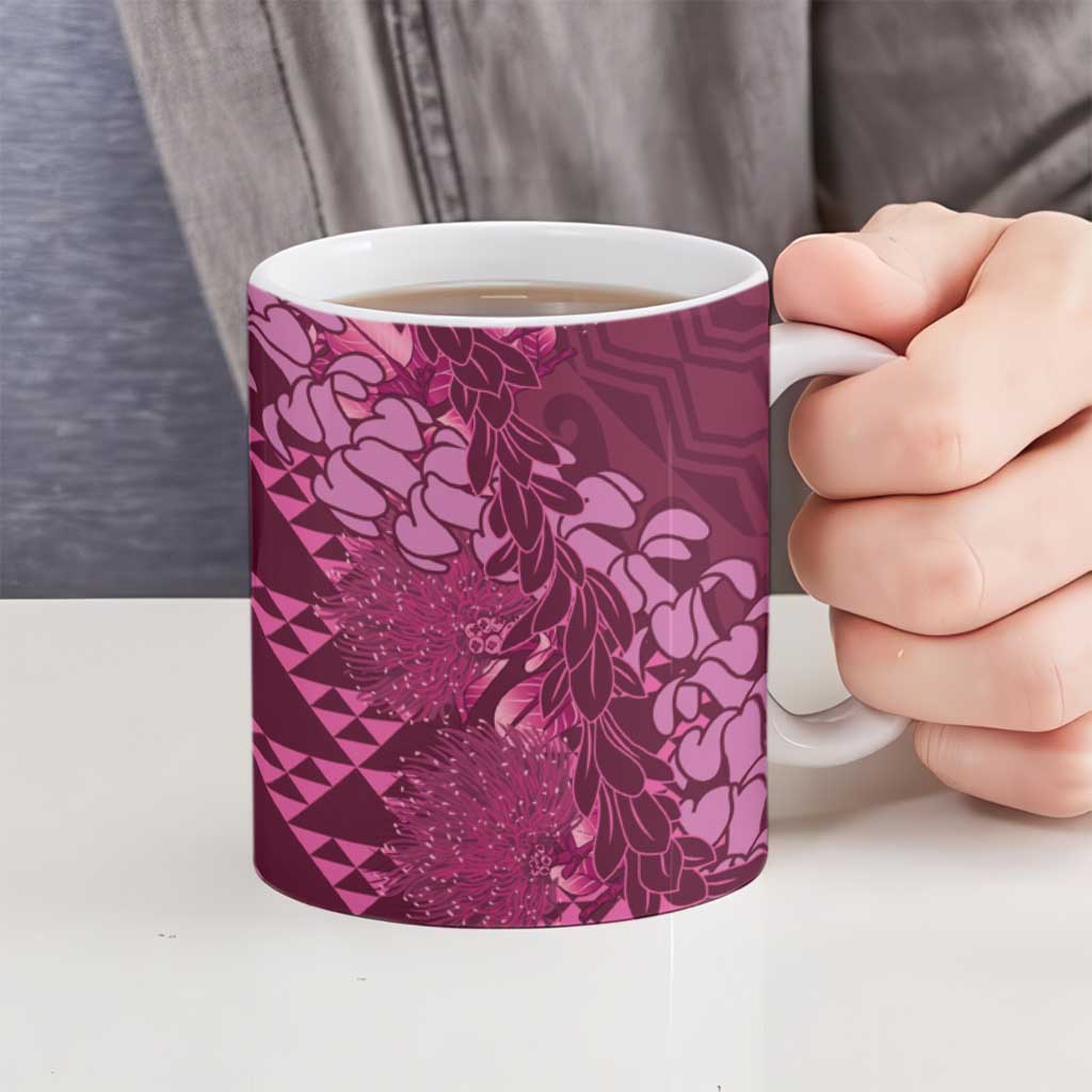 Pink Aloha Hawaii Ceramic Mug Hawaiian Kakau Ohia Lehua Lei LT14 - Polynesian Pride